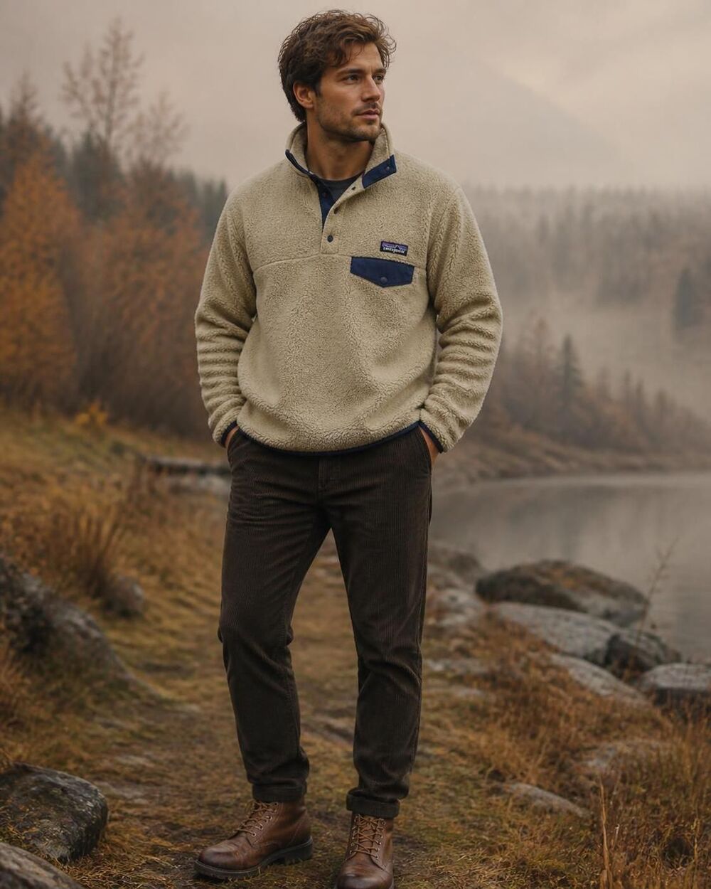 Patagonia Snap-T Synchilla Pullover Fleece Cream Navy Trim Gorpcore Heritage S
